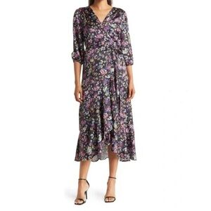 Sam Edelman Floral Wrap Dress - Black and Purple